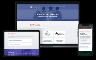 Growing Families Society single page site. Programs, contact details, and donation information.