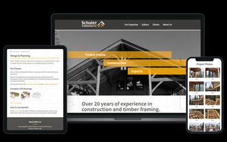 Schuler Timberworks portfolio site. Custom timber frame projects with clear inquiry prompts.